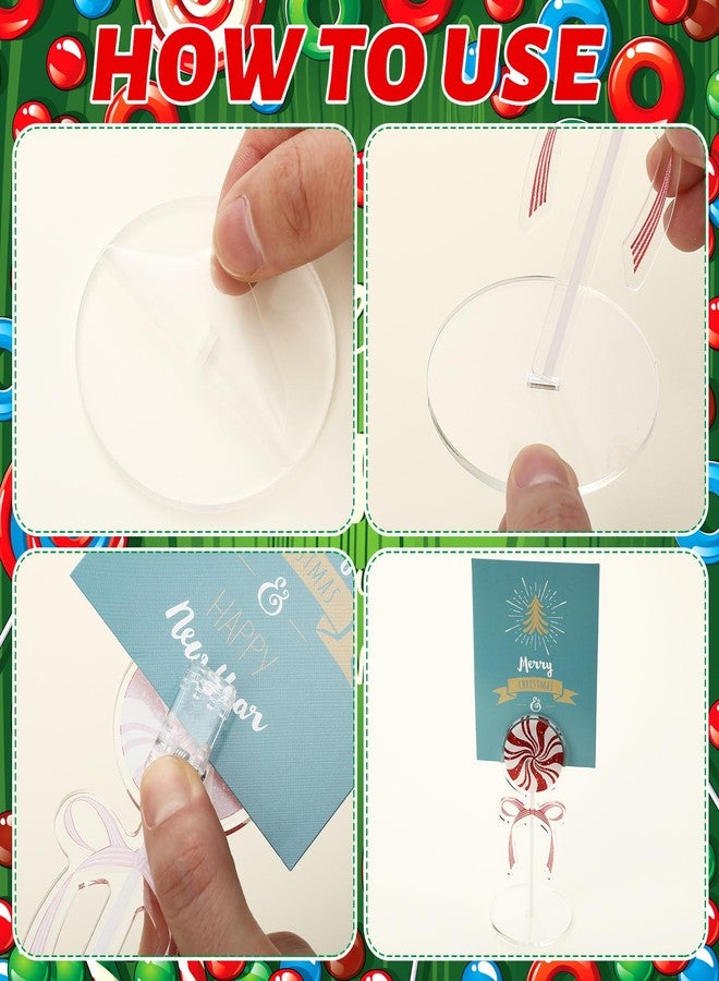AceOrbit 12 Pcs Christmas Candy Table Decorations Candy Cane Photo Holders Xmas Acrylic Centerpiece Red White Picture Stand Place Card Table Number Holders for Xmas Tiered Tray Home Desk Office Decor - Image 5
